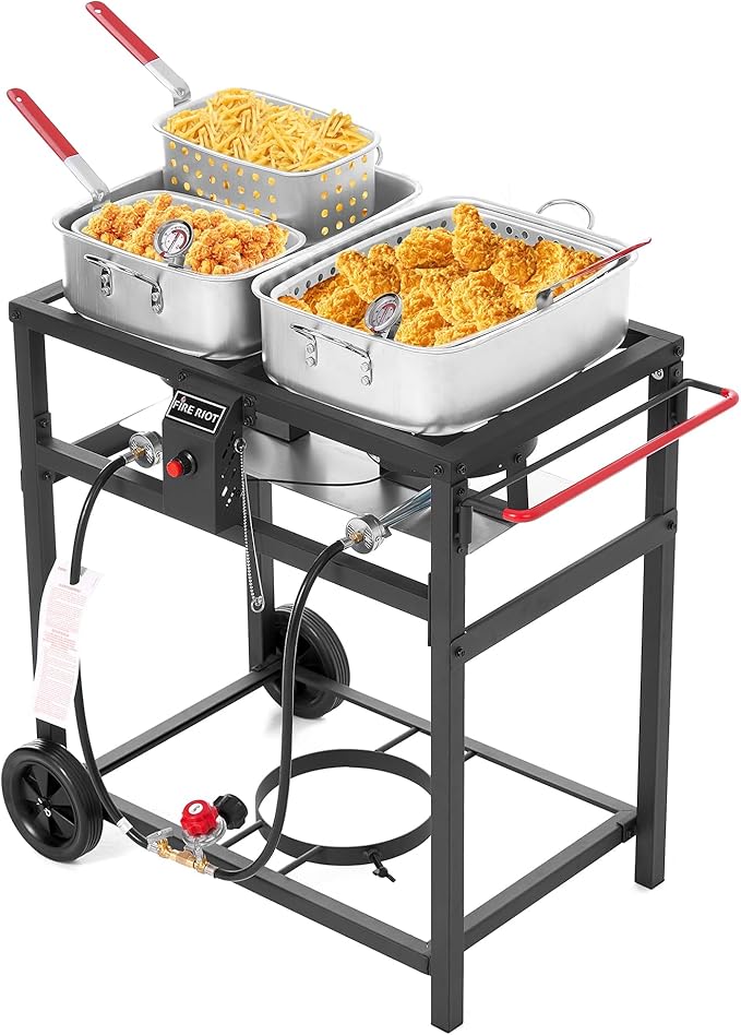 Deep Fryer with Double Burner Propane Stove Outdoor - 2-18QT Aluminum Pots & Frying Baskets- Perfect for fish fryers, Wings, Fries, Cajun Fry
