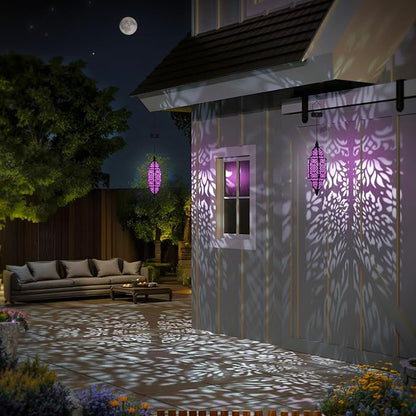 Twinkya Hanging Solar Lights Outdoor Garden Decorative Solar Lantern Waterproof Metal Moroccan Outdoor Decorations for Patio Pathway Yard Porch Backyard Garden Decor (Purple, 1 Pack)