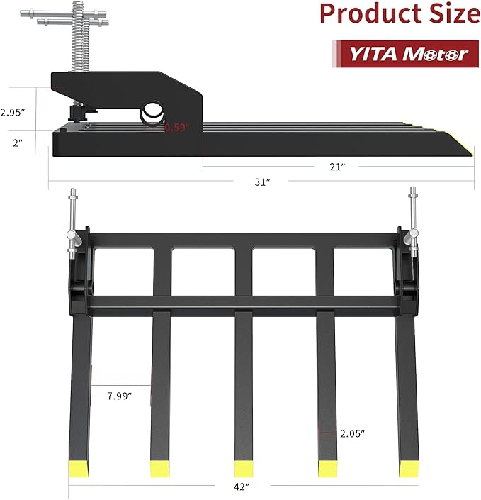 YITAMOTOR Clamp on Debris Forks Fits 48'' Bucket, 2500 lbs Heavy Duty Quick Attach Pallet Forks for Tractor Loader Skid Steer