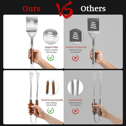 BBQ Grill Tools Set, Stainless Steel Grilling Set with Storage Bag, Spatula, Fork, Cleaning Brush Grill Set, Grill Accessories for Outdoor Cooking Camping, Grilling Gifts for Men