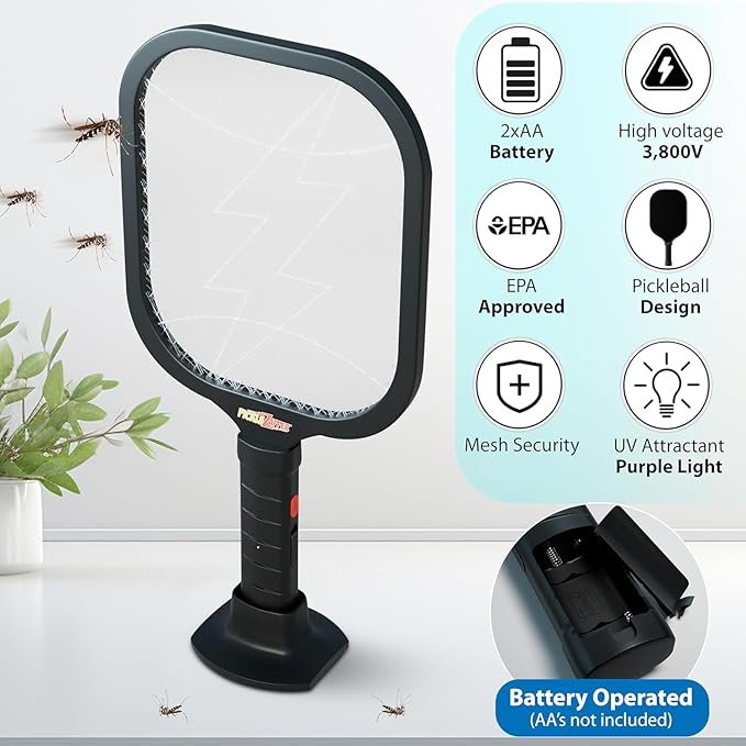 Electric Fly Swatter Racket, Mosquito Zapper Racket, Fly Zapper for Indoor and Outdoor, Flying Bug Zapper Racket, Gnat Zapper, Portable Bug Zapper Indoor Racket (Battery Powered)