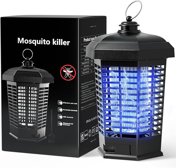 Bug Zapper Outdoor Indoor,Electric Mosquito Zapper Plug in,4200V Rechargeable Fly Trap with ABS Waterproof Cover,Electric Fly Zapper for Home Backyard Camping BBQ,Black
