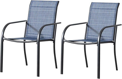 Outdoor Dining Chairs Set of 2, Stackable Patio Chairs with Textilene Fabric, Lightweight Garden Chairs for Poolside, Backyard, Camping, Light Blue