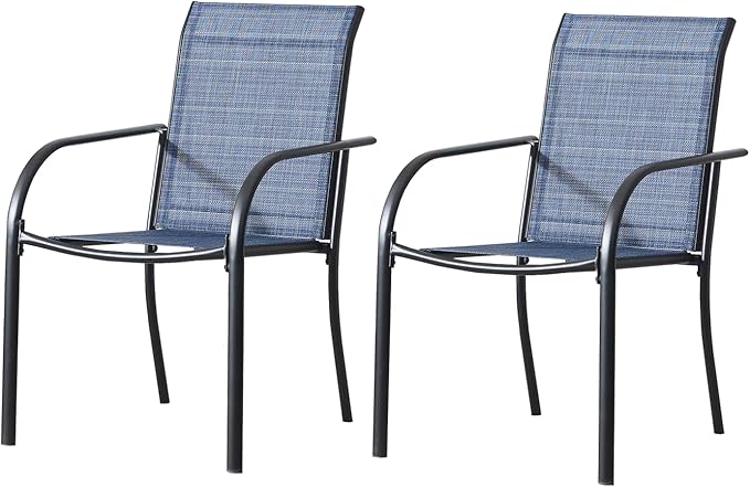 Patio Chairs Set of 2, Outdoor Dining Chairs with Breathable Textilene Fabric, Stackable Patio Chairs for Lawn, Garden, Backyard, Poolside, Blue