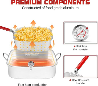 OT1808 Propane Deep Fryer with 18Qt Square Deep Fryer Pot – High Grade Strainer Basket Aluminum Pot for Fish Fry, Seafood Pot – Propane Burners for Outdoor Cooking Include Thermometer