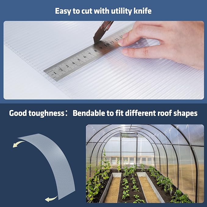 UMIG 8 PCS 6' x 2' x 0.32'' Polycarbonate Greenhouse Panels, Twin-Wall Waterproof UV Protected Corrugated Plastic Roof Panels Sheets, Clear Replacement Panels for Greenhouse, Outdoor, Plant