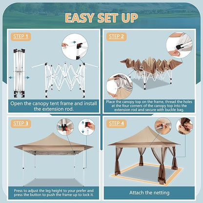 COBIZI 12x12 Pop Up Gazebo On Clearance Canopy Tent Easy Up Outdoor Gazebo Waterproof Upgrade with Mosquito Nettings and Carry Bag for Patio Garden Lawn