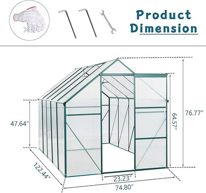 Favfurish 6X10 FT All Season Heavy Duty Walk-in Greenhouses, Outdoor Polycarbonate Plants Green House for Backyard Garden, Sliding Door Raised Base Anchor Aluminum, Green