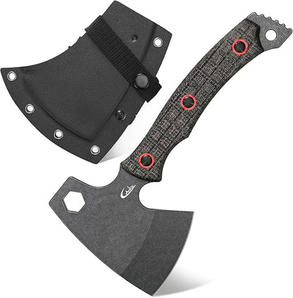 C1393 Camping Hatchet Survival Axe,DC53 Steel Blade with Micarta Handle Multitool Axe Hex Wrenches with Kydex Sheaths for Chopping Wood,Gardening,Outdoor Camping Hiking(Black)