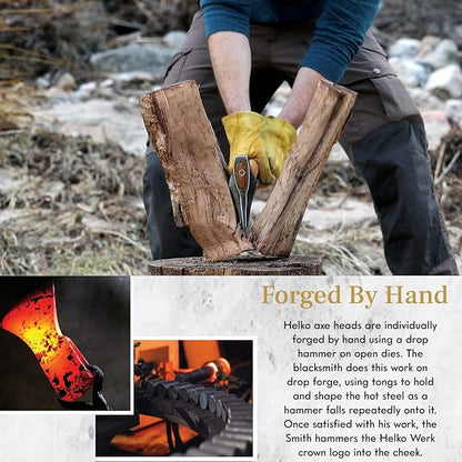 1844 Helko Werk Germany Traditional Mini Spalter - Made in Germany Compact Splitting Axe, Small Wood Splitting Hatchet - Head 2-1/2 lbs, Handle 20 in. (Mini Spalter) #13511