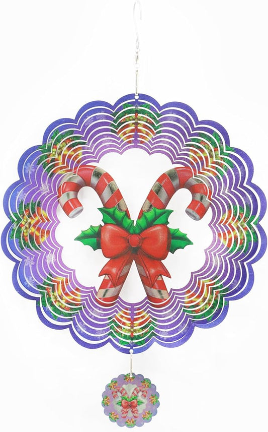 Wind Spinners Outdoor Christmas Candy Cane - Birthday Gifts for Women Mom Grandma, Hanging Wind Sculptures 12 inch 3D Wind Spinner for Garden Decor for Outside, Garden, Patio, Yard, Outdoor