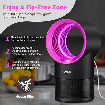 Fly Trap Indoor,Fruit Fly Traps for Indoors Mosquito Trap Indoor Insect Trap with Suction, Time Setting, Bug Light & 10 Pcs Sticky Glue Boards (Pink)