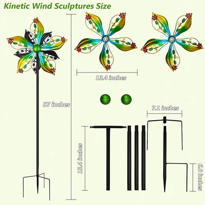 Wind Spinners Outdoor,Kinetic Wind Sculptures & Spinners, 57" Double-Side Metal Wind Spinner for Yard and Garden, Lawn Art Decorations Flower & Bee