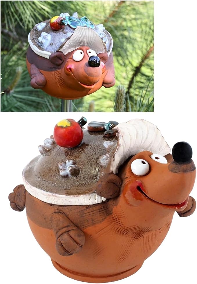 Ceramic Garden Decor - Hedgehog Lawn stake - Outdoor statue - Perfect, unique gifts for gardeners woman, men, yard gifts - Handmade, Frostproof