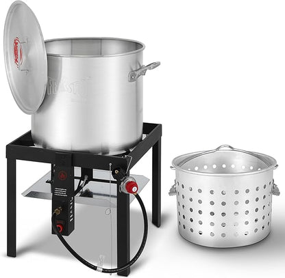 60 QT Aluminum Seafood Boil Pot with Basket and Burner, 100,000 BTU Propane Boiler with 10 PSI Regulator, Outdoor Fryer Kit for Seafood Boiling, CSA Certified