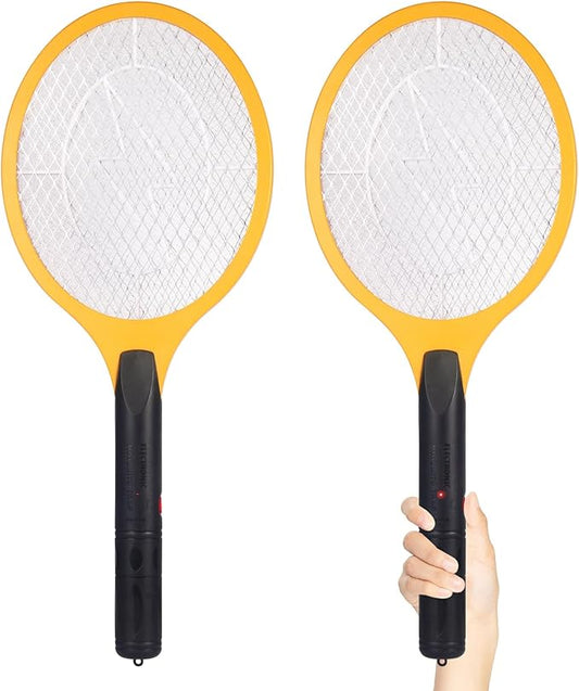 Electric Fly Swatter Handheld Bug Zapper - Indoor Outdoor 20in Zapping Racket for Pest Mosquito & Flies - Battery Powered Safe to Touch with 3-Layer Safety Mesh, Large Size, Pack of 2
