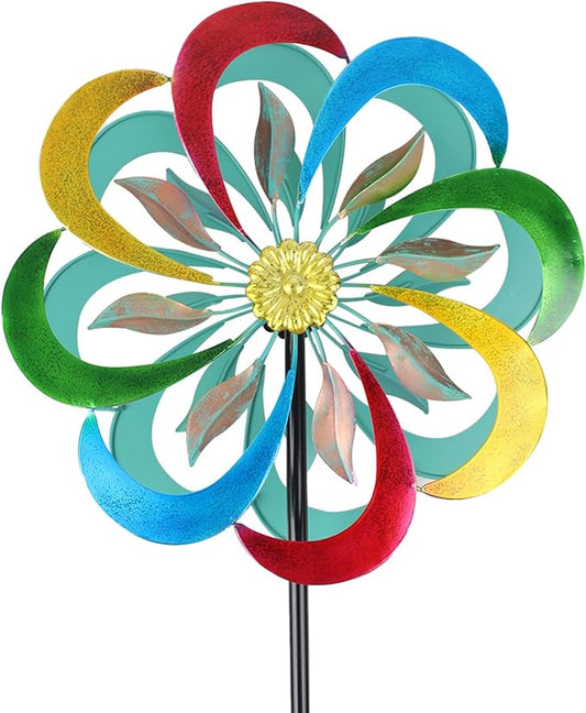 Viveta Kinetic Wind Spinners, Multicolor Double Wind Sculpture,13.8 * 59 Inch Outdoor Metal Windmills for Yard Garden