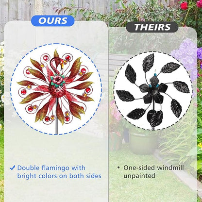 Flamingo Wind Spinner for Garden, Double Wind Sculpture Flamingo Wind Spinner for Garden Patio Yard Decor