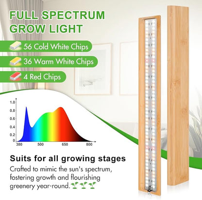 FOXGARDEN Grow Light Strip, Bamboo Full Spectrum Plant Grow Light for Indoor Plants, 96 LED Bright Grow Lamp with Auto On/Off Timer 4/8/12H, 4 Dimmable Brightness, 1 Strip with 1 Controller