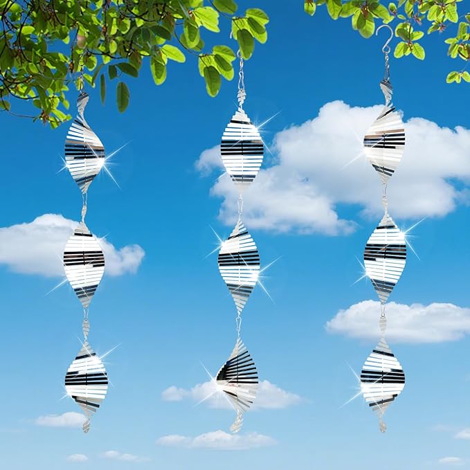 DELAVIDA Stainless Steel Bird Scare Devices, 3D Wind Spinners Outdoor, 9 Discs Set, Reflective Decor to Keep Swallow Pigeon Sparrow Away from House Patio Garden (Fish Bone)