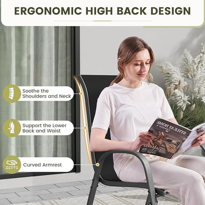 UDPATIO Patio Chairs Set of 2, Stackable Outdoor Dining Chairs with High Back, Breathable Textilene Outdoor Chair All Weather, 350LBS Capacity for Garden, Backyard (Black)