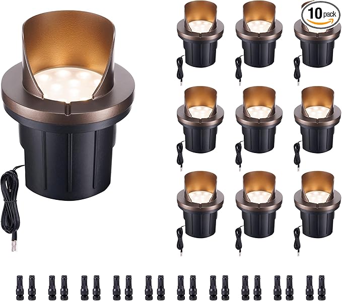 Low Voltage Well Lights LED, 12V in-Grade Landscape Lights, Outdoor IP67 Waterproof, 6" Wired Shielded Top Aluminum ORB for Path Yard 6W 420LM 10 Pack