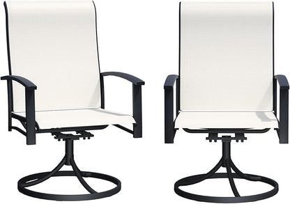 Patio Swivel Chairs Set of 2, Outdoor Swivel Chairs with Armrest, High Back Patio Chair with Metal Frame, All-Weather Outdoor Dining Chair for Deck, Porch and Lawn, Oyster Beige