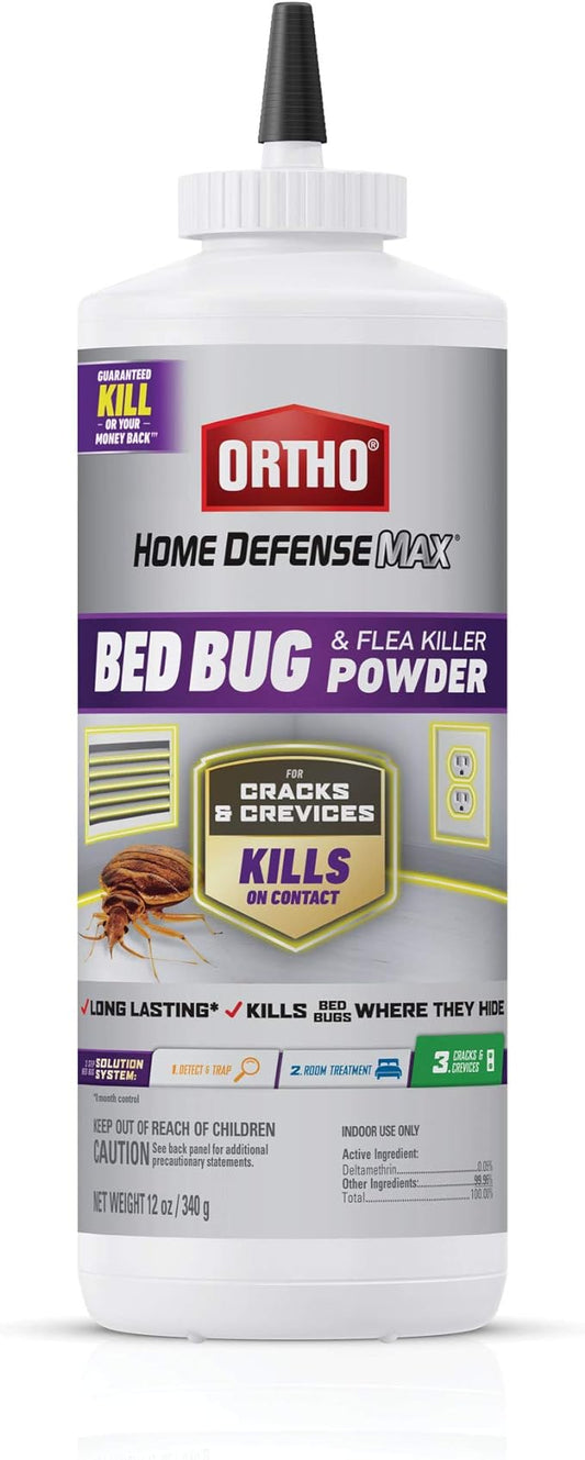 Ortho Home Defense Max Bed Bug & Flea Killer Powder, 12 oz. – Apply to Cracks and Crevices for Up to 8 Months of Control
