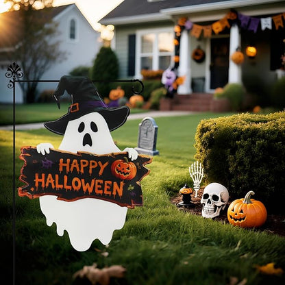 Halloween Ghost Garden Flags 12x18 Inch Double Sided, Happy Halloween Welcome Small Yard Flags for Outside, Farmhouse Front Porch Outdoor Fall Decor Holiday All Seasons Decoration