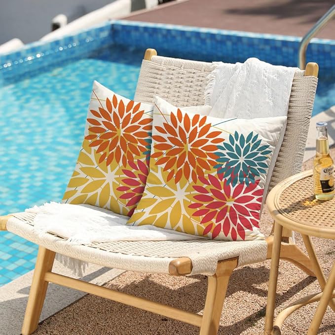 DFXSZ Outdoor Pillow Covers 20x20 Inch Set of 2 Orange Yellow Red Flower Decorative Waterproof Fall Summer Outdoor Pillow Covers for Patio Funiture Garden Couch 168G20