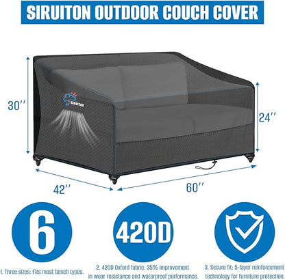 SIRUITON 3-Seat Garden Patio Sofa/Loveseat/Bench Cover 60" W x 42" D x 30" H,Heavy Duty 420D Oxford Waterproof Outdoor Sofa Cover, Lawn Patio Furniture Covers