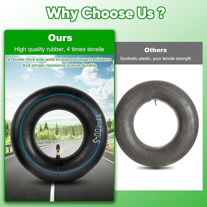 11x4.00-5 11x4.50-5 11x5.00-5 Inner Tubes, 2 Pack Heavy Duty Replacement Tire Inner Tubes with Bent Valve Stem for Wheelbarrows, Lawn Mowers, Hand Trucks, Trailers, Snow blowers, etc