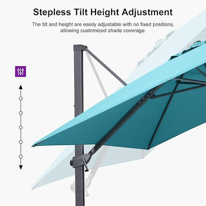 PURPLE LEAF 9' × 11.5' Patio Cantilever Umbrella with Base Outdoor Rectangle Adjustable Offset Umbrellas with 360-degree Rotation and 8 Heavy Duty Metal Ribs for Garden Deck Pool Turquoise Blue