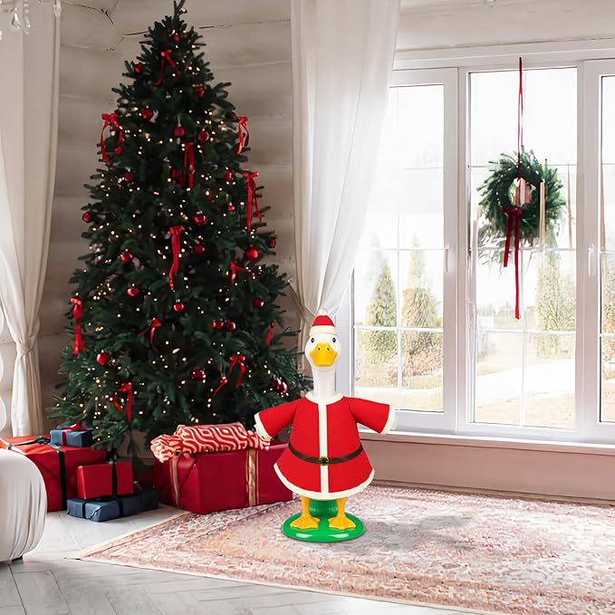 Christmas Porch Goose Outfits for 23" Lawn Statue, 2 Pcs Goose Costume with Santa Hat & Clothes for Concrete/Plastic/Cement Goose, Weather-Resistant Holiday Decor for Yard/Garden