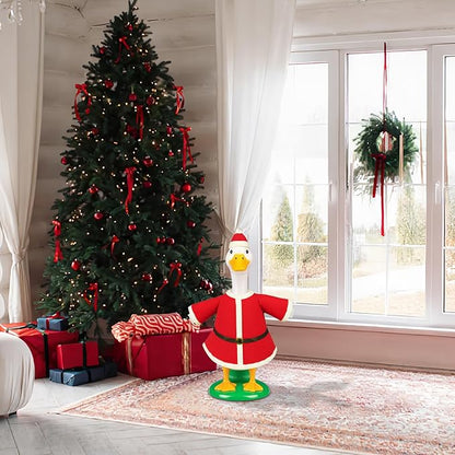 Christmas Porch Goose Outfits for 23" Lawn Statue, 2 Pcs Goose Costume with Santa Hat & Clothes for Concrete/Plastic/Cement Goose, Weather-Resistant Holiday Decor for Yard/Garden