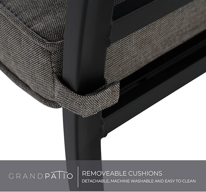 Grand patio Dining Chairs Set of 4，Outdoor Fixed Patio Dining Chairs Set of 4，Fixed Dining Chair，Outdoor Dining Chairs with Grey Cushions, Patio Chairs for Outside, Garden Lawn Porch, Backyard