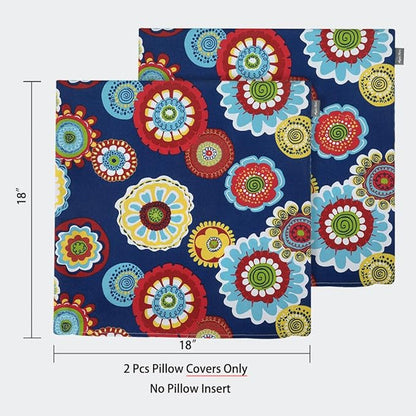 Magpie Fabrics Pack of 2 Outdoor Waterproof Throw Pillow Covers 18 x 18 Inch, Decorative Cushion Sham Pillowcase Shell for Garden Patio Tent Balcony Couch Sofa(Floral Navy)
