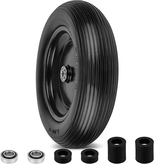 4.00-6 Flat Free Wheelbarrow Tires and Wheels, 13 Inch Wheelbarrow Tires with 5/8" or 3/4" Bearings, 1.75'' Centered Hub Hand Truck Solid Wheels Replacement for Hand Trucks, Dolly Trolleies