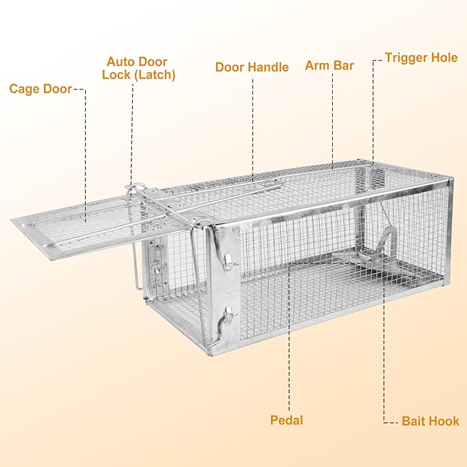 Moclever Humane Rat Trap – Live Catch & Release Mouse Trap for Indoor & Outdoor Use | No-Kill Metal Cage for Chipmunks, Small Rats, Voles, Hamsters | Durable & Reusable Rodent Trap