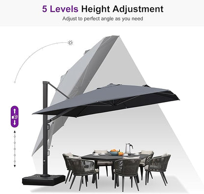 PURPLE LEAF 10' X 13' Rectangle Patio Umbrella Large Outdoor Aluminum Offset Umbrella with 360-degree Rotation Cantilever Umbrella for Garden Deck Backyard Pool, Grey