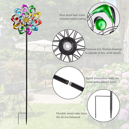 Viveta Kinetic Wind Spinner, 59 inch Outdoor Metal Windmills for Yard Garden, Double Wind Sculpture with Stable Stake, Multi-Color