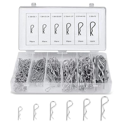 Boatsea Cotter Pin Assortment Kit, 180PCS 6 Sizes Hair Pin R Clips Assortment Kit, Zinc Plated Spring Steel Hairpin R Clips, Retaining Hair Pin for use on Hitch Pin Lock System