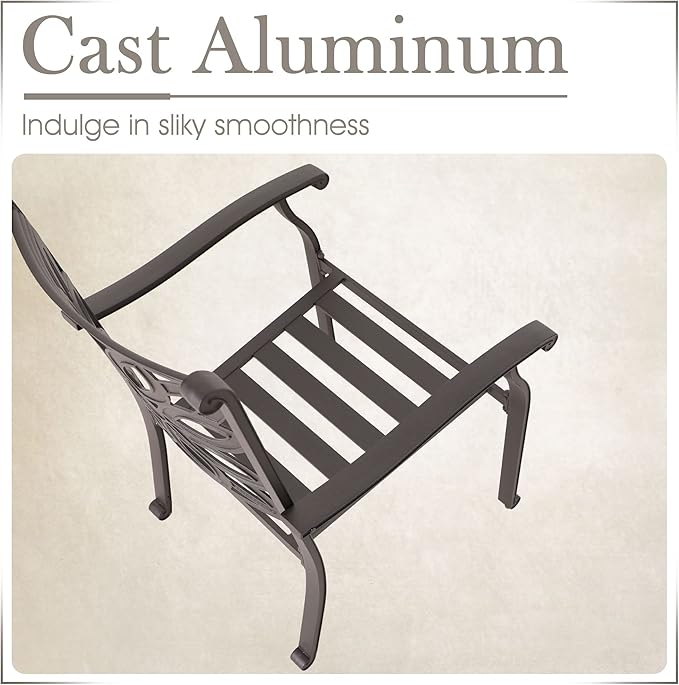 MFSTUDIO Cast Aluminum Patio Dining Set of 2, Retro Design Outdoor Table and Chairs Set with 2×Fixed Chairs and 1×Square Outdoor Table, 3 Piece Patio Set for Backyard Garden