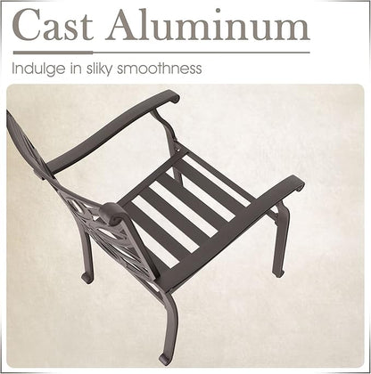 MFSTUDIO Cast Aluminum Patio Dining Set of 2, Retro Design Outdoor Table and Chairs Set with 2×Fixed Chairs and 1×Square Outdoor Table, 3 Piece Patio Set for Backyard Garden
