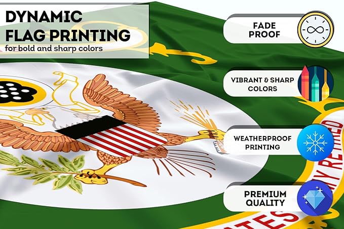 AGAS Large US Army Retired Flag 5x8 Ft - Printed 200 Denier Nylon - Double Stitched Edges Canvas Header Brass Grommets - Outdoor Huge USA Army Retired Flag