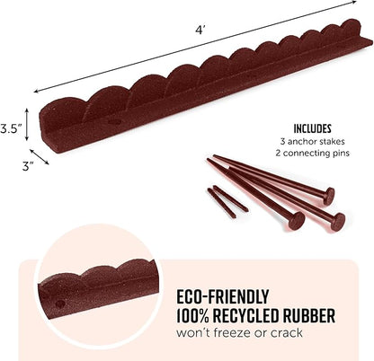 Playsafer L Shaped Flexible Rubber Scalloped Edger for Lawns Landscaping and Playground | Easy No Dig Installation| 4' Long (1, Red)