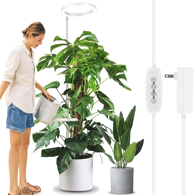 LORDEM 10" Grow Light for Indoor Plants, Full Spectrum Plant Lamp with 160 LEDs, 4H/8H/12H Timer, 10 Dimmable Levels, 3 Spectrum Modes, Height Adjustable 65", Ideal for Growing Large Tall Plants