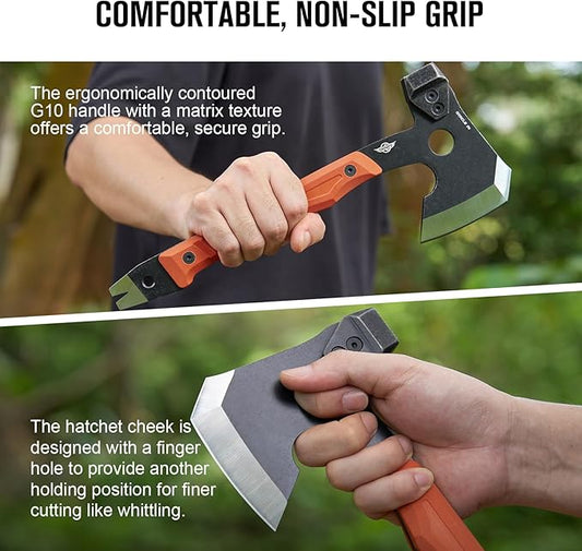 OKNIFE Otacle A1 Survival Hatchet & Camping Axe, 4 in 1 Full Tang Tactical Axe, G10 Non-Slip Grip Tomahawk with Durable Kydex Sheath