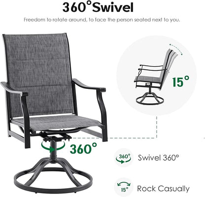 Swivel Patio Chairs Set of 6, Outdoor Patio Dining Chairs with Padded Textilene, Swivel & Rocker Metal Outdoor Dining Chairs All-Weather for Backyard, Grey Fabric with Black Frame