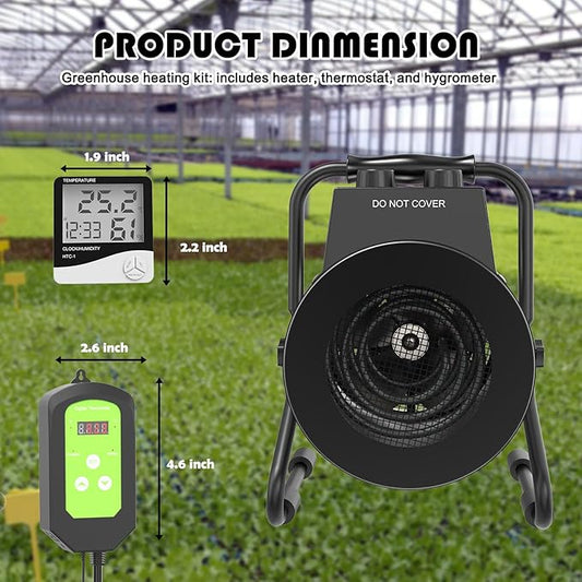 Greenhouse Heater with Thermostat - Portable Patio Outdoor Heater for Green House, Overheating Protection, Fast Heating, Garage Outdoor Use, Silver, X-Large